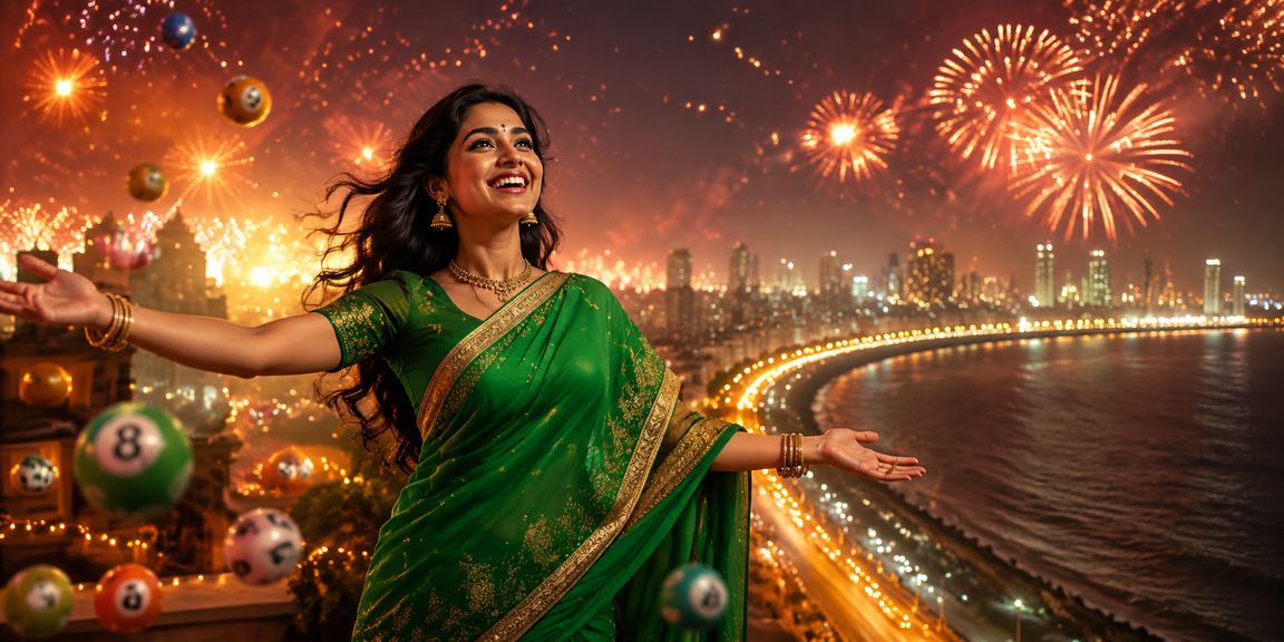 Mumbai Marine Drive evening with lottery and gaming theme