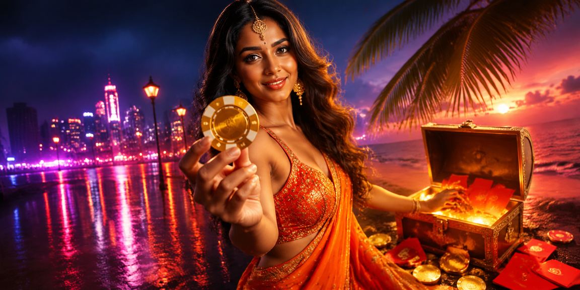 Mumbai beach scene with festive red envelopes symbolic of bonuses